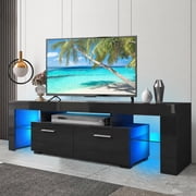 PAPROOS TV Stand for TVs up to 70, High Gloss TV Cabinet with LED Light, Modern TV Console Table with Storage Drawers, Media Television Stand Entertainment Center, Black