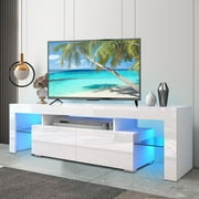 PAPROOS TV Stand for TVs up to 70", High Gloss TV Cabinet with LED Light, Modern TV Console Table with Storage Drawers, Media Television Stand Entertainment Center, White