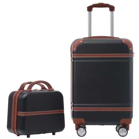 PAPROOS Travel Luggage Set of 2, 20in Hardside Suitcase with Cosmetic Case, Lightweight Suitcase Set with Spinner Wheels, Expandable Hardshell Luggage Sets, Black