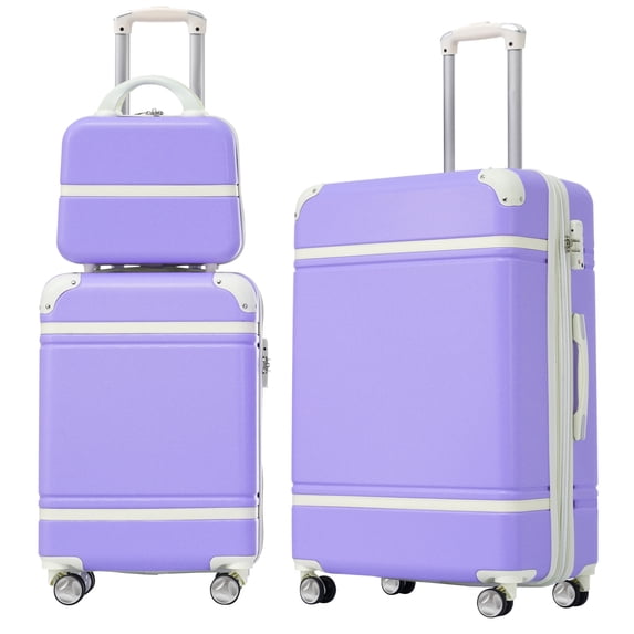 PAPROOS Travel Luggage Set of 3, 20in 24in Hardside Suitcase with Cosmetic Case, Lightweight Suitcase Set with Spinner Wheels, Expandable Hardshell Luggage Sets, Purple
