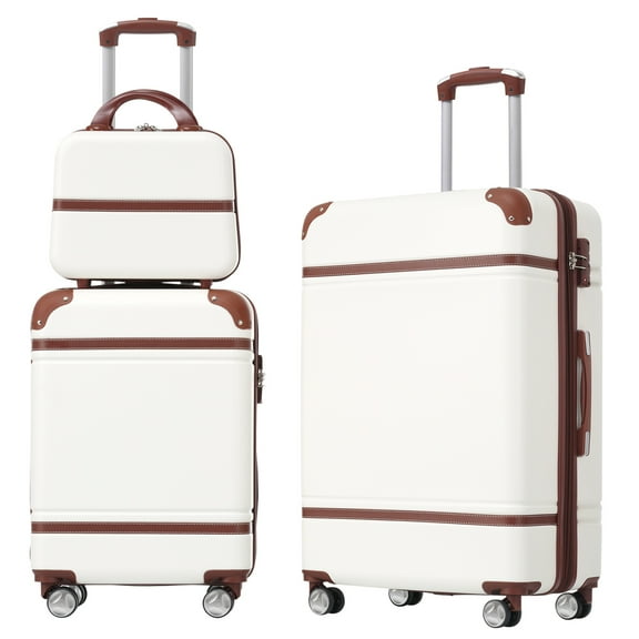 PAPROOS Travel Luggage Set of 3, 20in 24in Hardside Suitcase with Cosmetic Case, Lightweight Suitcase Set with Spinner Wheels, Expandable Hardshell Luggage Sets, White
