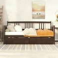 thumbnail image 1 of PAPROOS Twin Bed with Storage, Twin Size Daybed with 2 Storage Drawers, Modern Solid Wood Daybed Frame, Living Room Sofa Bed, No Box Spring Needed, Espresso, 1 of 12