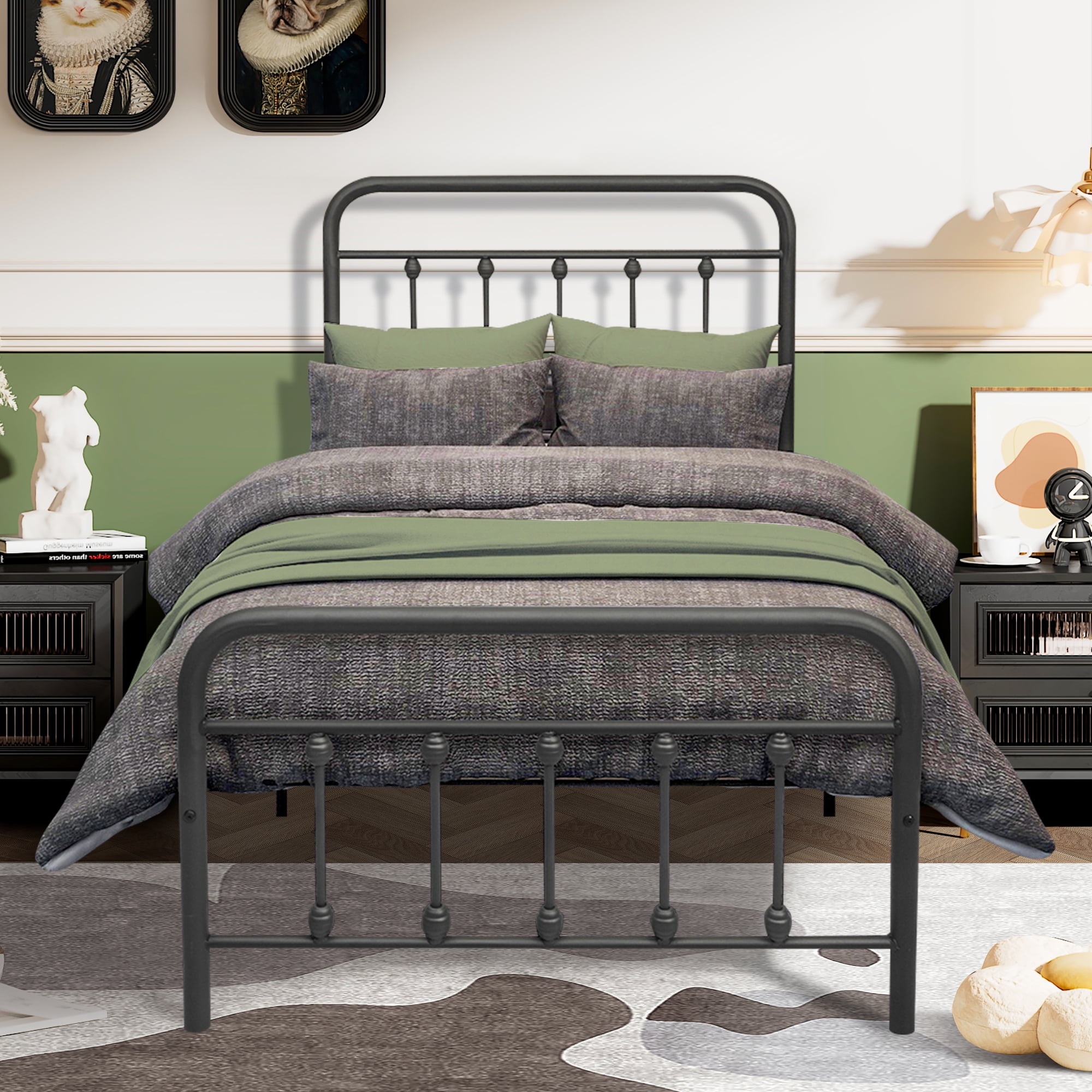 PAPROOS Twin Metal Bed Frame, Industrial Twin Size Bed Frame with