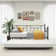 PAPROOS Twin Size Daybed with Trundle Included, Heavy Duty Metal Daybed Frame with Pull-out Trundle Bed, No Box Spring Needed, Black