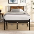 thumbnail image 1 of Paproos Twin Bed Frame, Heavy Duty Metal Platform Bed with Wooden Panel Headboard, Metal Twin Bed with Underbed Storage, Twin Size Metal Bed Frame, No Box Spring Needed, Rustic Brown, 1 of 8