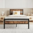 thumbnail image 1 of Paproos Twin Bed Frame, Heavy Duty Metal Platform Bed with Wooden Panel Headboard, Metal Twin Bed with Underbed Storage, Twin Size Metal Bed Frame, No Box Spring Needed, Rustic Brown, 1 of 9