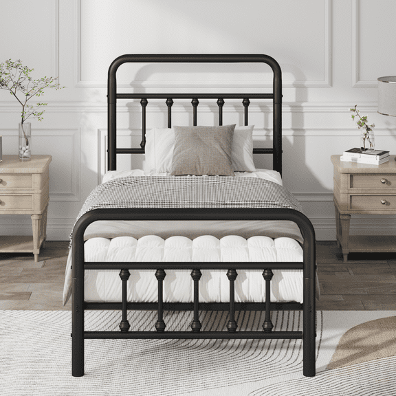 PAPROOS Twin Bed Frame with Headboard and Footboard, Metal Platform Bed with Under Bed Storage, No Box Spring Needed, Noise Free, Black