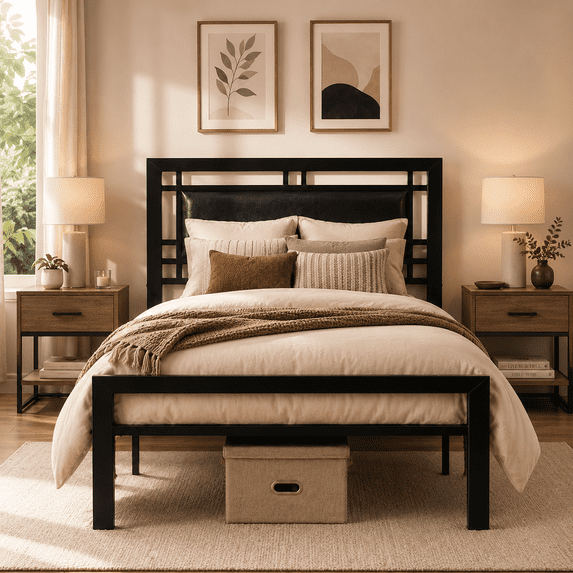 PAPROOS Twin Metal Bed Frame, Sturdy Steel Platform Bed Frame with Modern Black Design, No Box Spring Needed, Noise-Free Support, Easy Assembly for Bedroom