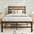 thumbnail image 1 of PAPROOS Twin Bed Frame with wood Headboard, Metal Platform Bed with Under Bed Storage, No Box Spring Needed, Noise Free, Black+Brown, 1 of 7