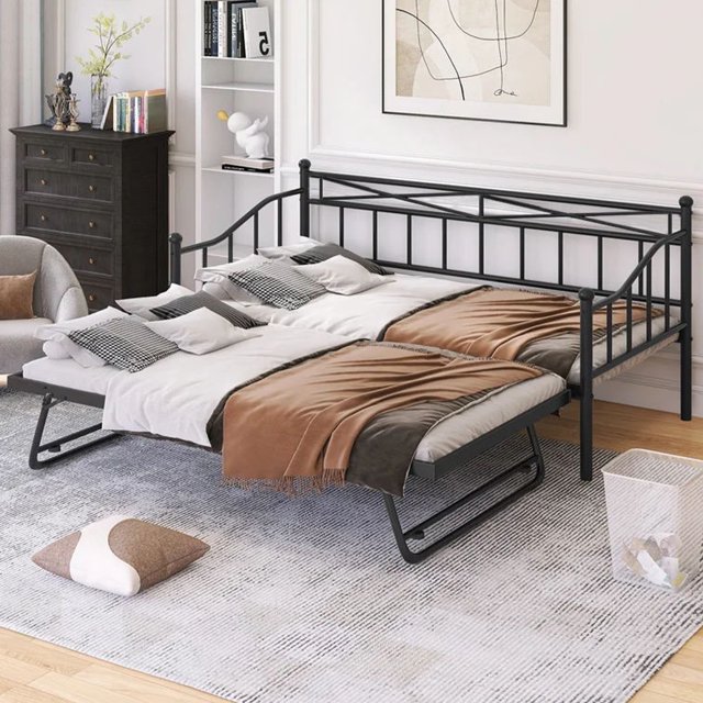 PAPROOS Twin Size Daybed, Adjustable Metal Sofa Bed with Double Pull
