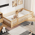 thumbnail image 1 of PAPROOS Twin Montessor Floor Bed, Solid Wood Toddler Bed with Safety Guardrail and Door, Easy Assembly, Low-to-Floor Bed Frame with Slats for Kids, Natural, 1 of 9