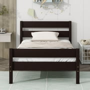 PAPROOS Twin Size Platform Bed Frame, Solid Wood Platform Bed with Headboard and Footboard, Modern Twin Bed Frame with Wooden Slats Support, No Box Spring Needed, Espresso