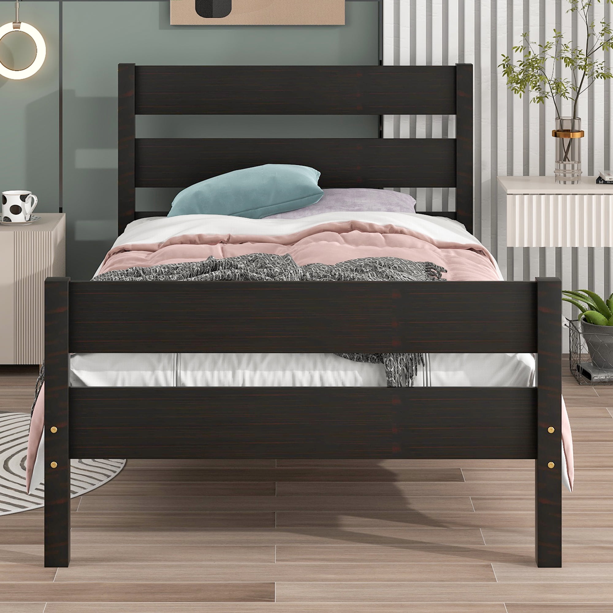 PAPROOS Twin Size Platform Bed Frame, Solid Wood Platform Bed with
