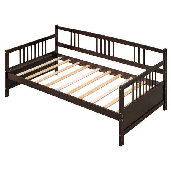 PAPROOS Twin Size Wood Daybed, Solid Wood Daybed Frame with Strong Wooden Slats, Modern Furniture Sofa Bed Twin Daybed, No Box Spring Needed, Gray