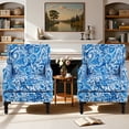 thumbnail image 1 of Paproos Upholstered Accent Chair Set of 2, Vintage Arm Chair with Blue and White Porcelain Print Linen Fabric and Nailhead Trim, Comfy Reading Chair, Armchair for Living Room, Bedroom, Blue#2, 1 of 11