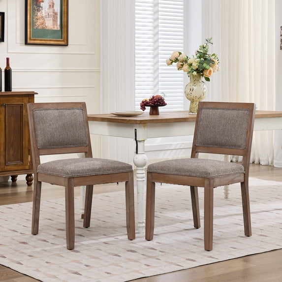 PAPROOS Upholstered Dining Chairs Set of 2, Farmhouse Dining Room Chairs with Padded Backrests, S-Spring Cushions, Rubberwood Frame, Mid-Century Kitchen Chairs for Dining Kitchen Living Room, Coffee