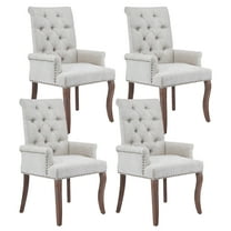 PAPROOS Upholstered Dining Chairs Set of 4, Chenille Fabric Tufted Dining Room Chair with Curved Solid Wood Legs, Modern Accent Dining Chair with Arm, Armchair for Kitchen, Living Room, Beige