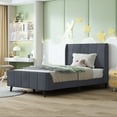 thumbnail image 1 of PAPROOS Upholstered Twin Bed Frame, New Upgraded Velvet Fabric Platform Bed with Headboard, Strong Wooden Slats Support, Single Bed Frame for Kids Boys Girls, Holds 600lbs, No Box Spring Needed, Gray, 1 of 11