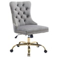 thumbnail image 1 of PAPROOS Vanity Chair, Swivel Home Office Chair, Ergonomic Home Desk Chair with Golden Metal Base, Adjustable Height, Velvet Upholstered Tufted Button Task Chair, Gray, 1 of 10