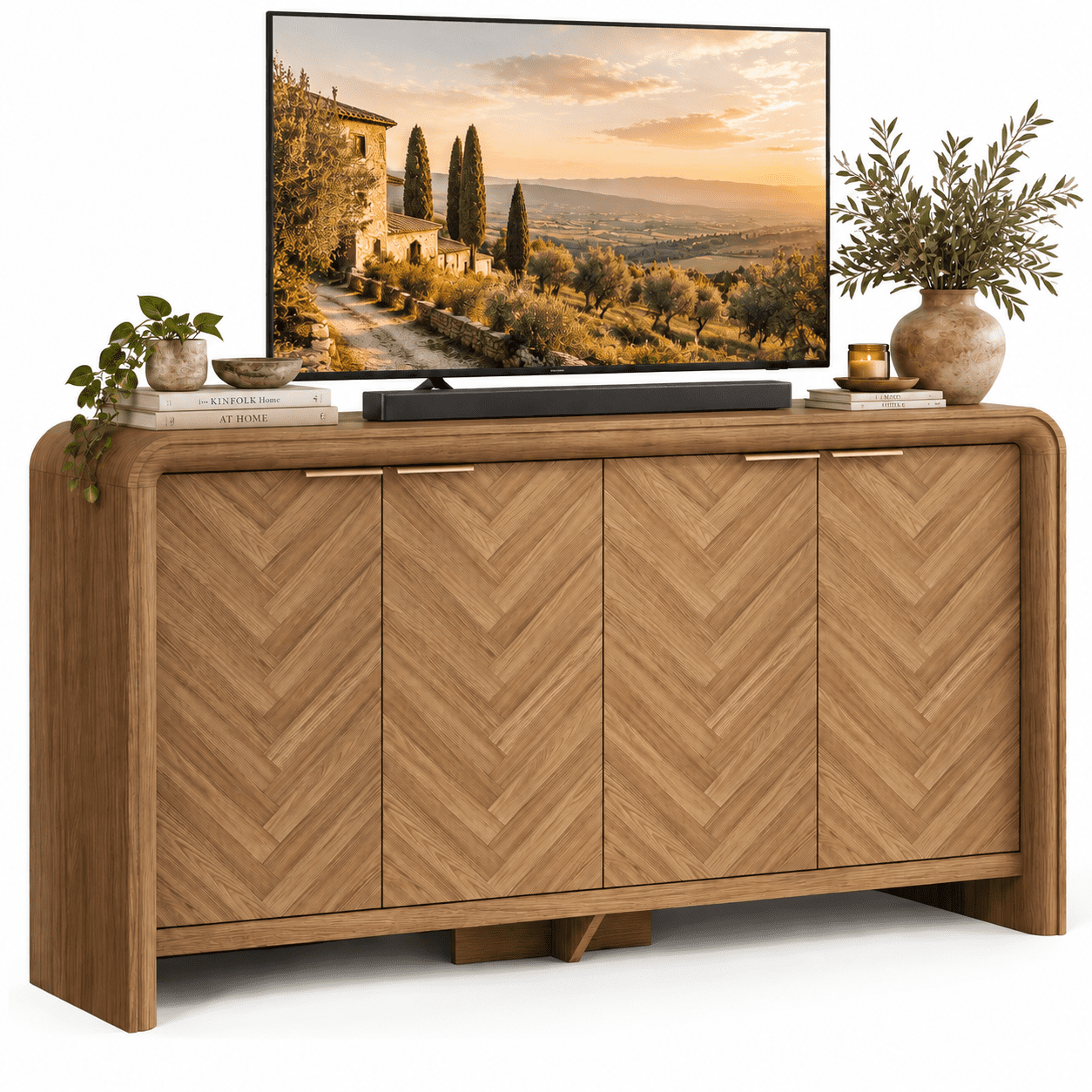 SESSLIFE Modern White TV Stand for 80-Inch TV with Adjustable LED ...
