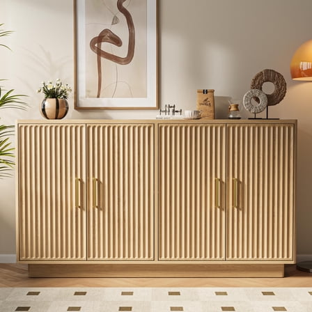 Paproos Fluted Buffet Cabinet, Wood 55"W Large Sideboard Buffet Cabinet with Storage, Adjustable Shelves, Modern Credenza Cabinet with Doors, Kitchen Sideboard for Dining Room, Living Room, Natural