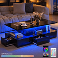 thumbnail image 1 of Black LED Coffee Table for Living Room, PAPROOS Modern High Glossy Center Table with 4 Drawers, Smart Cocktail Table Rectangle, Sofa Side Tea Tables with LED Lights, 41"L×25"W×16"H, 1 of 13