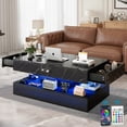 thumbnail image 1 of PAPROOS LED Black Coffee Table 47" with 2 Drawers & Charging Station – Modern High Gloss Center Table with Storage&Open Shelf, Large Rectangle Living Room Coffee Table with Marble Print, 1 of 14