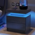 thumbnail image 1 of Nightstand with LED Light, Paproos Modern Nightstand with 2 Drawers, 19"W Wide Bedside Table, End Table Side Table for Bedroom Living Room, Black, 1 of 10