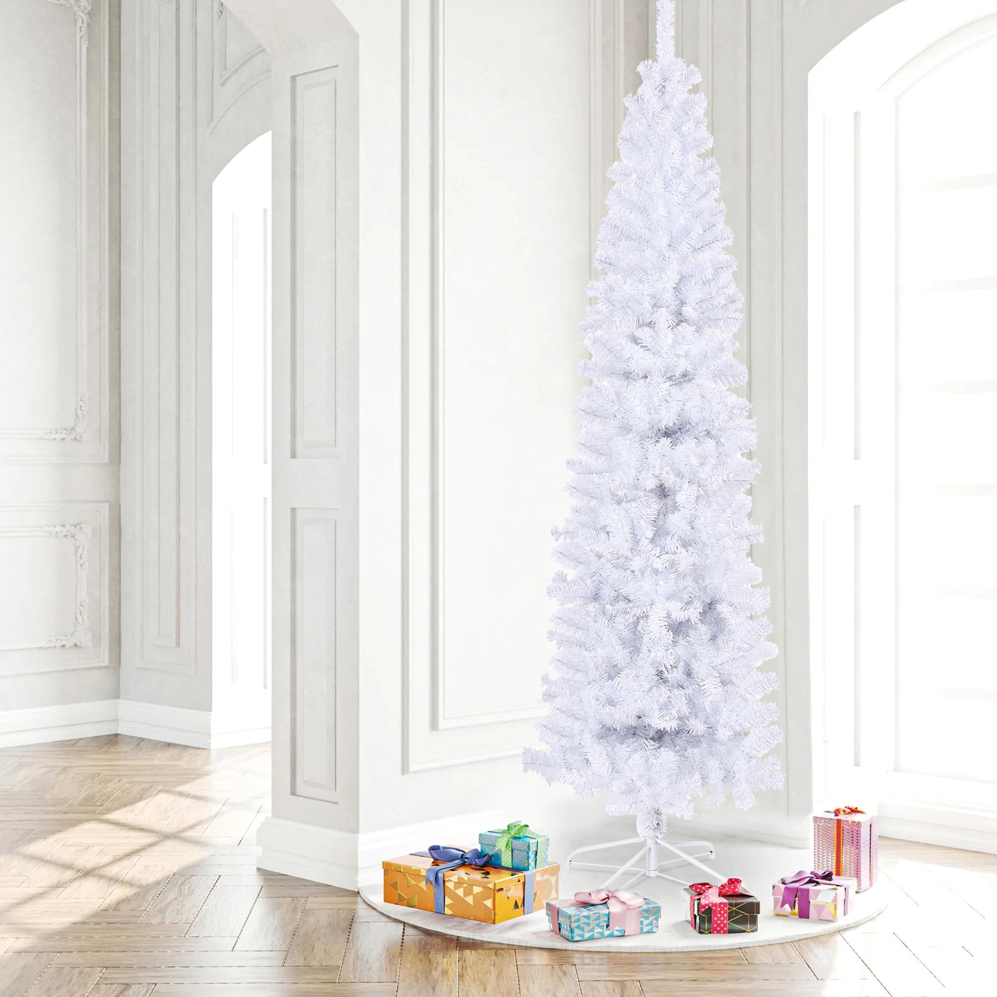 PAPROOS White Pencil Christmas Tree, 7.5FT Slim Christmas Tree with