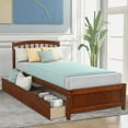 thumbnail image 1 of PAPROOS Wood Platform Bed with Storage, Twin Size Bed Frame with 2 Drawers, No Box Spring Needed, Walnut, 1 of 10