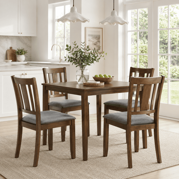 PAPROOS Wooden Dining Table, Compact Square Kitchen Table for Small Space, Solid Acacia Wood Dining Table for 4, Easy to Assemble, Brown(Table Only)