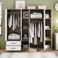 thumbnail image 1 of PAPROOS 6 Door Armoire Wardrobe Closet, 67'' Large Wardrobe Armoire with 2 Drawers & Shelves, Farmhouse Wooden Armoire Storage with Hanging Rod for Bedroom, White+Natural, 1 of 10