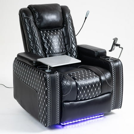 PAPROOS Zero Gravity Recliner Chair, Power Recliner with Laptop Table, Phone Holder, LED Reading Light, Storage Armrest and Cup Holder, Infinite Position Recliner for Living Room Office, Black