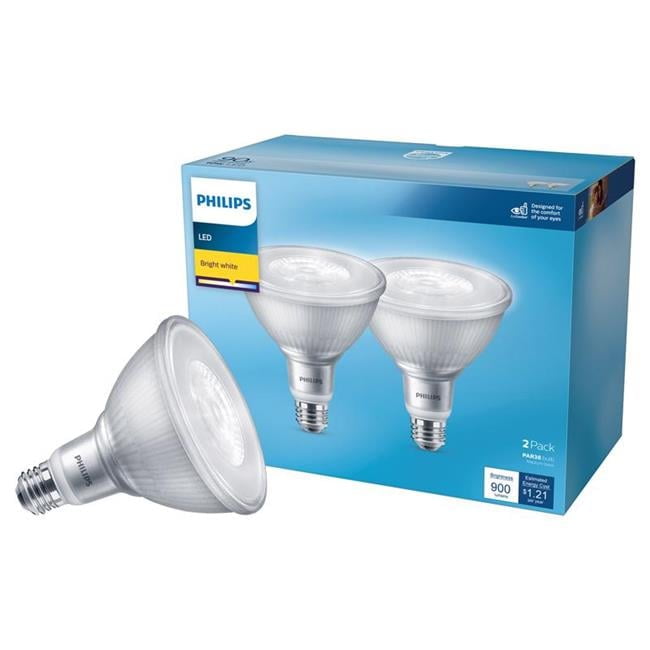 PAR 38 E26 Medium LED Floodlight Bulb, Bright White - 90W Equivalence - Pack of 2