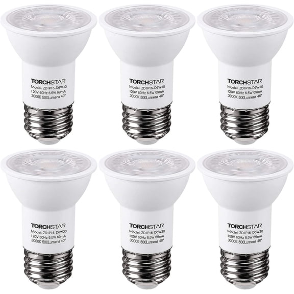 PAR16 LED Bulb, UL Listed Dimmable Spot Light, 40 Beam Angle, 500LM Track Spotlight, 50W Equivalent Track Light Bulbs, 3000K Warm White, E26 Medium Base, Damp Rated, Pack of 6