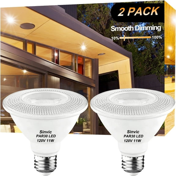 Sinvic 2 Pack PAR30 Short Neck LED Light Bulbs 11W(75W Equiv) Dimmable 850LM 2700K Warm White E26 Base Indoor/Outdoor