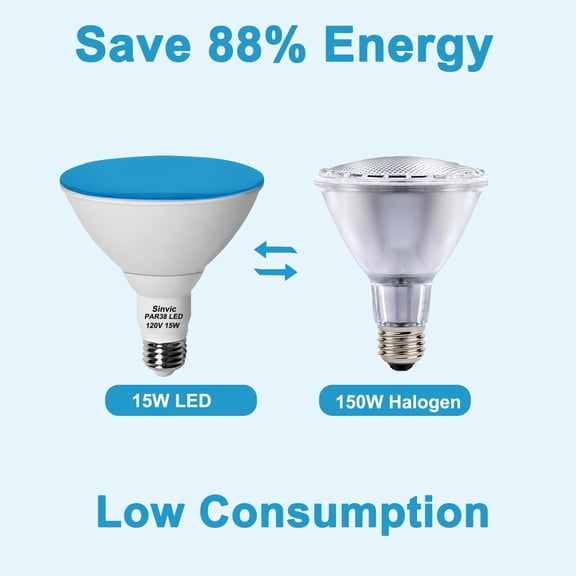 Sinvic 2 Pack Dimmable Blue PAR38 LED Bulb 15W 150W Equiv 700LM 120V E26 Outdoor Flood Light