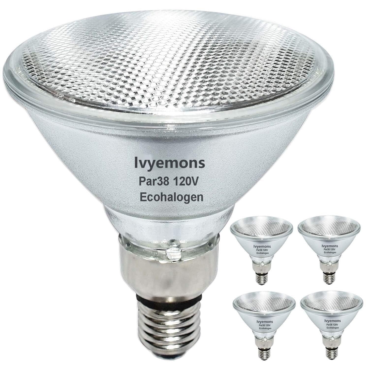 Ivyemons 4 Pack PAR38 Halogen Flood Light 80W (100W Equiv.) 120V Dimmable, 1500LM High Brightness 2800K Warm White with E26 Base for Indoor/Outdoor