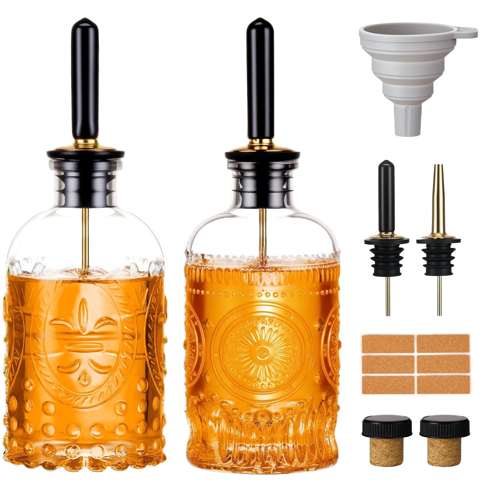PARACITY 2 Pack Glass Syrup Dispenser Bottles, 7oz with Metal Pour Spout, Coffee Bar Accessories for Maple Honey Oil & Sauces