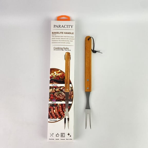 PARACITY Cooking forks,Meat Fork Stainless Steel Carving Fork with Wood Handle Cooking BBQ Grill Steak Tool for Kitchen Barbecue Serving Cooking Grilling Roasting 10.5 Inches