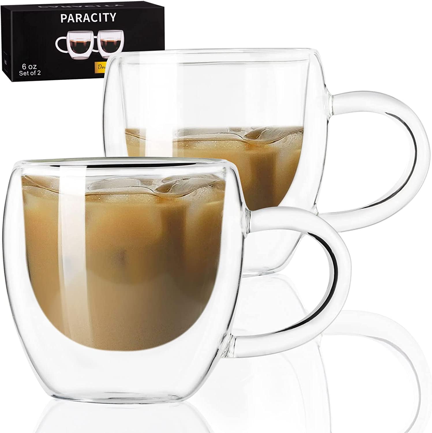 PARACITY Espresso Cups Set of 2, Double Wall Insulated Glass Coffee