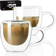 PARACITY Espresso Cups Set of 2, Double Wall Insulated Glass Coffee Mugs 5.5 fl oz, Cappuccino Cups with Handle, Clear Glass Coffee Cups for Cappuccino/ Latte/ Tea…