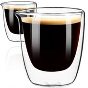 PARACITY Espresso Shot Glass Set of 2, Double-Walled Anti-Scald Espresso Cup with Spout, High Borosilicate Glass Coffee Cup 2.7oz