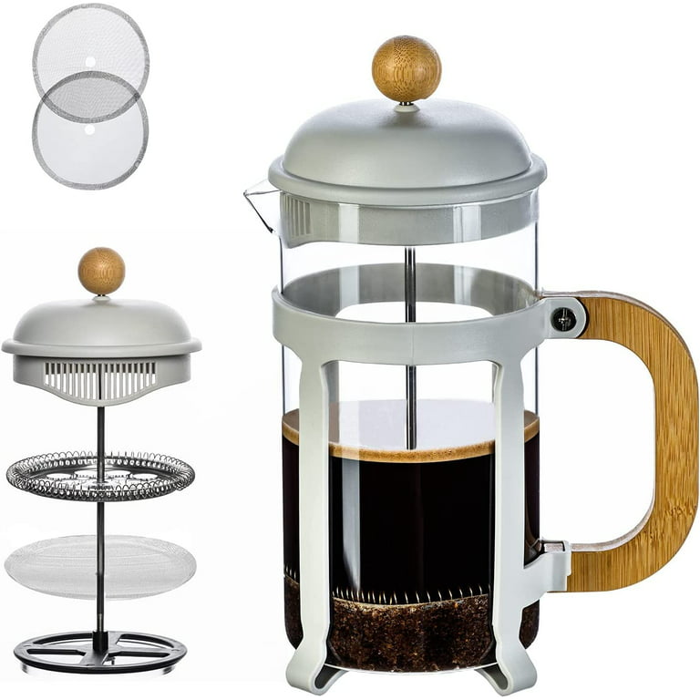 French Press Coffee/Tea Maker 34 OZ with 2 Replaceable Filter, Camping Large  Coffee/Tea Press of bamboo handle and Heat Resistant Glass, Cold Brew  French Press