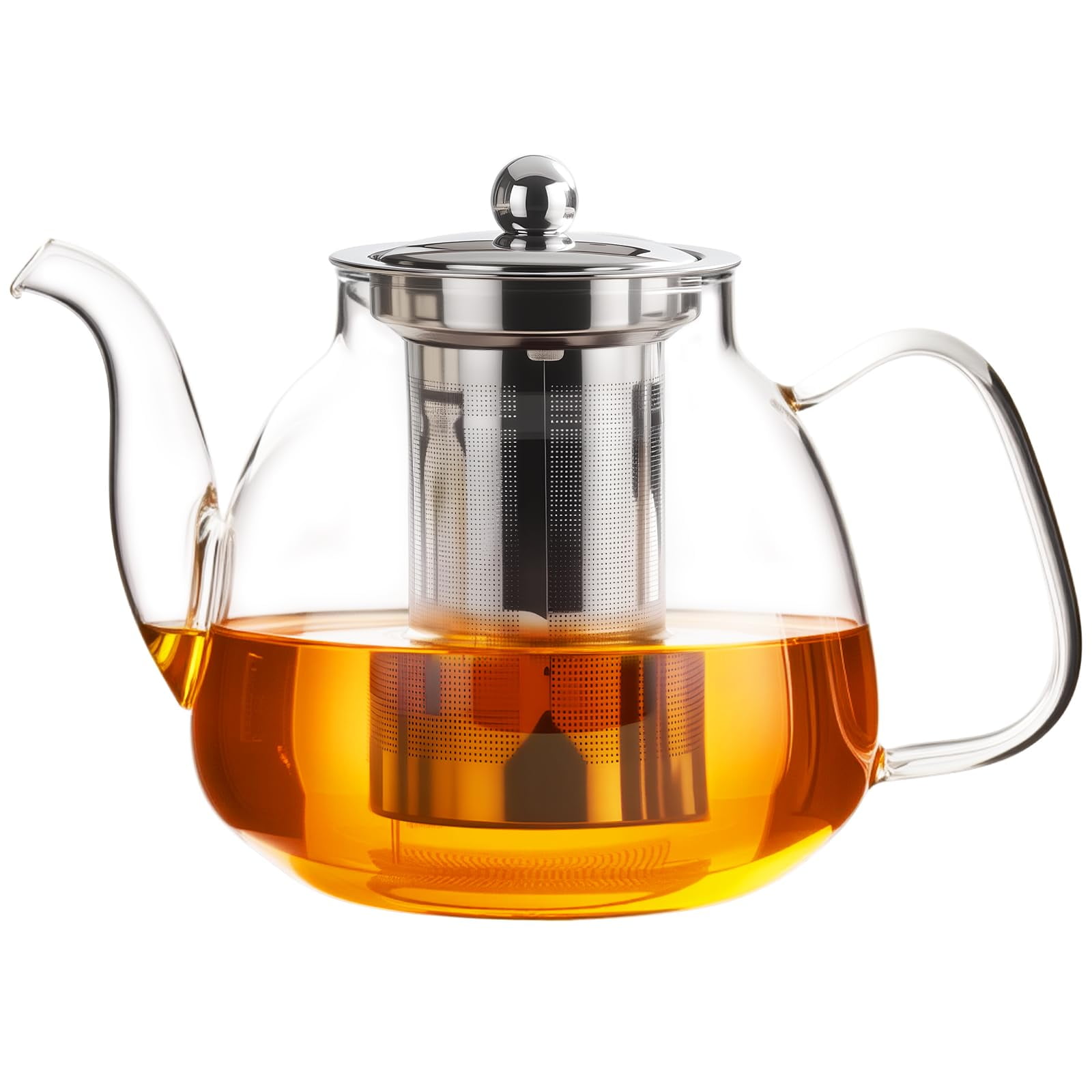PARACITY Glass Teapot 40oz/1200ml, Tea pot with Removable Stainless Steel Infuser, Borosilicate Clear Tea Kettle, Teapot Blooming and Loose Leaf Tea Maker Tea Brewer for Camping