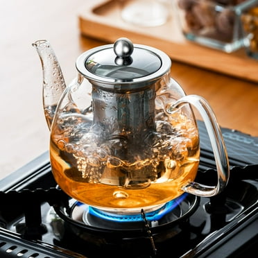 PARACITY Glass Teapot Stovetop 34 OZ, Borosilicate Clear Tea Kettle with Removable 18/8 Stainless Steel Infuser, Teapot Blooming and Loose Leaf Tea Maker Tea Brewer for Camping, Travel