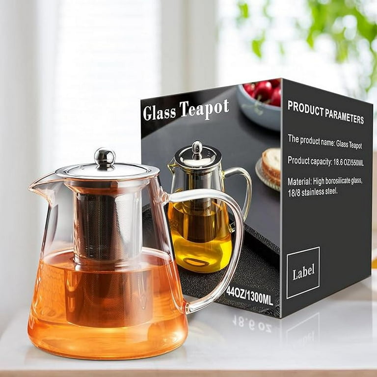 PARACITY Glass Teapot, 44 OZ, Borosilicate Tea Kettle, Stainless