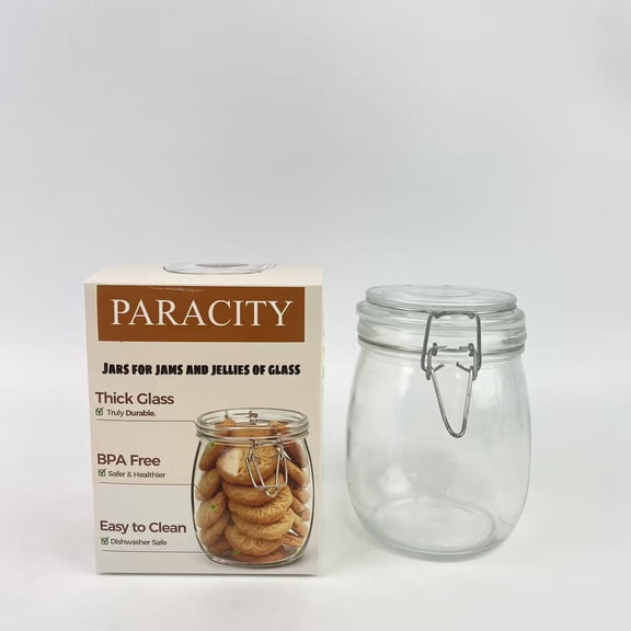 PARACITY Jars for jams and jellies of glass,25oz Airtight Glass Canisters with Lids, Round Food Storage Jar Container with Clamp Lids for Kitchen