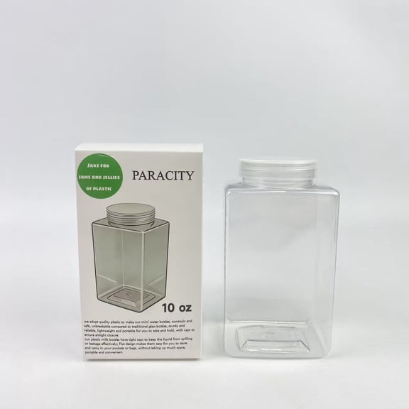 PARACITY Jars for jams and jellies of plastic,Plastic Bottles with Caps, Clear Juice Bottles Flat Water Bottle Plastic Reusable Mini Beverage Container for  jams and jellies (10 oz)