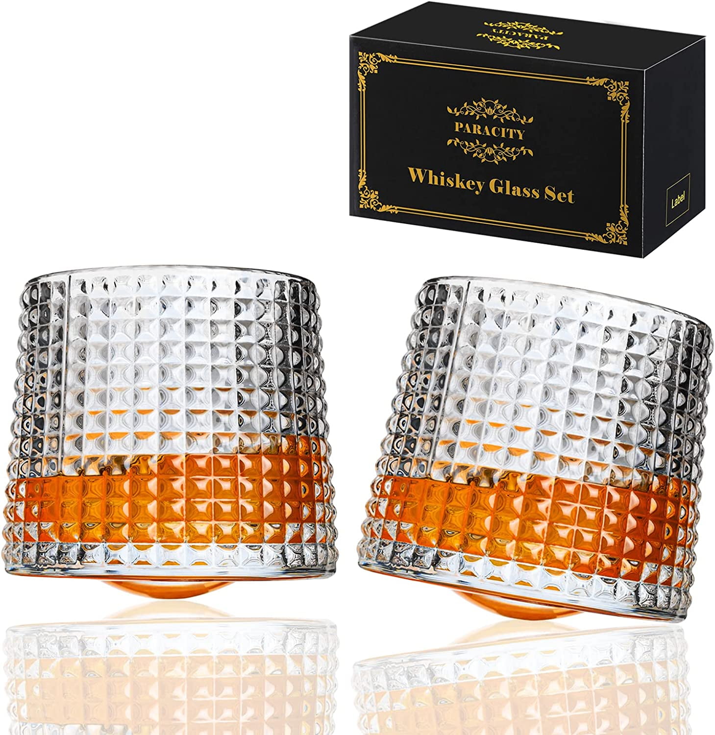 PARACITY Spinning Whiskey Glasses Set of 2, Old Fashioned Glasses for